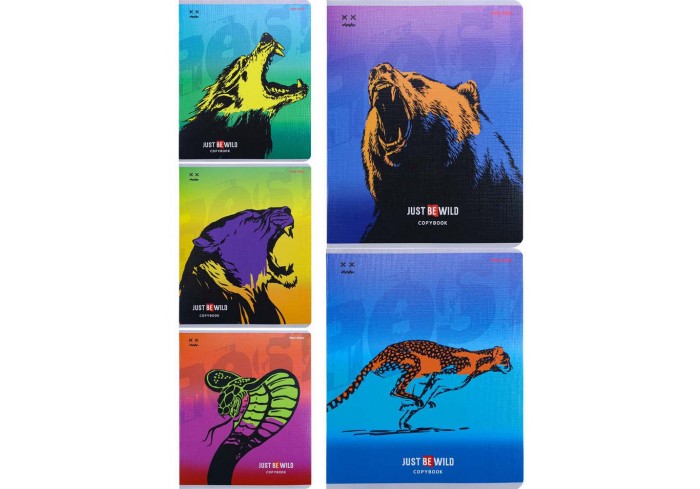 Тетрадь 48л. клетка РИСУНКИ ДИКИХ ЖИВОТНЫХ (цветная мелов. обл., лён)