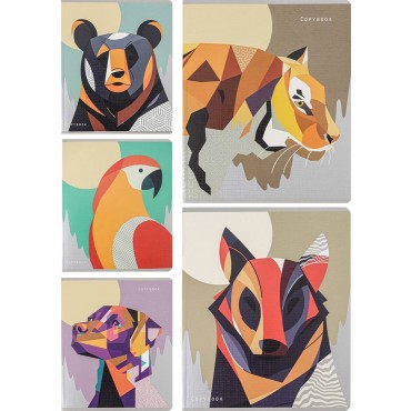 Тетрадь клетка А5 48л. ЯРКИЕ ФРАГМЕНТЫ, 5 дизайнов,серебро, 5+0, лён