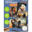 Тетрадь КЛЕТКА 48л. ДЕВУШКИ И КОТИКИ, клетка, на скрепке, цветная мелов. обл., лён