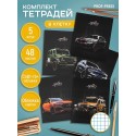 Тетрадь КЛЕТКА 48л. АВТО НА ЧЁРНОМ ФОНЕ,клетка, на скрепке, цвет.мелов. обложка, 5 дизайнов софт-тач