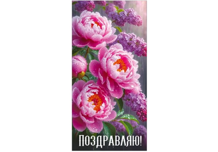 Конверт для денег ПОЗДРАВЛЯЮ! (цветы), 84*168мм