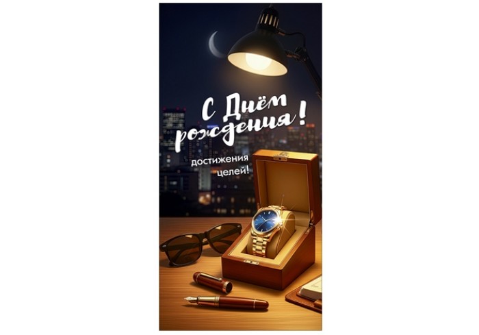 Конверт для денег С ДНЕМ РОЖДЕНИЯ! ДОСТИЖЕНИЯ ЦЕЛЕЙ! (часы в подарочной коробке, очки, ручка), 84*16
