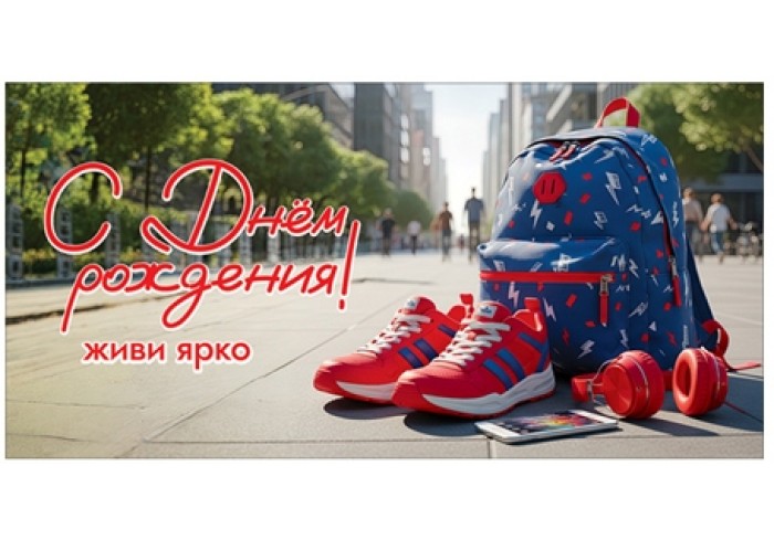 Конверт для денег С ДНЕМ РОЖДЕНИЯ! ЖИВИ ЯРКО (КРОССОВКИ, РЮКЗАК, НАУШНИКИ), 84*168мм