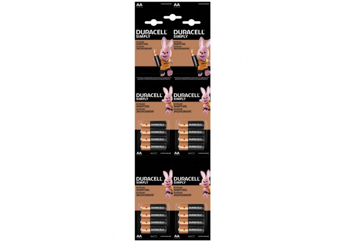 Батарейка (элемент питания) Duracell Simply AA (LR06) алкалиновая, 4BL, цена за 1 шт.