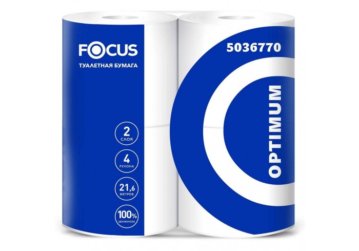 Бумага туалетная, спайка 4 шт., 2-слойная (4х21,6 м), FOCUS Optimum, белая,