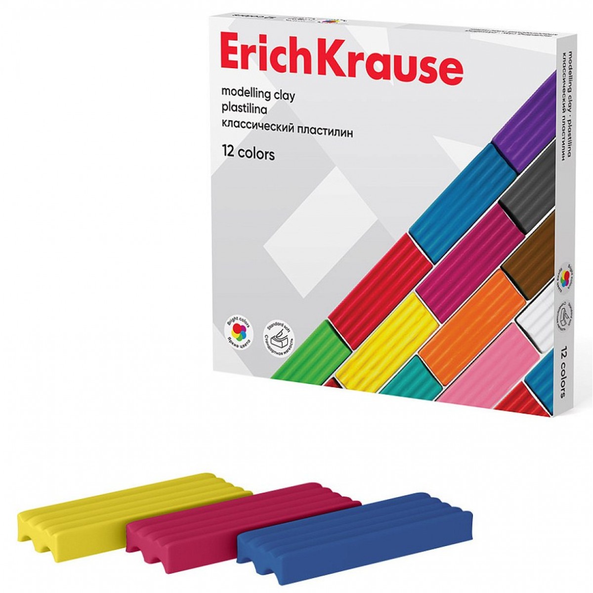 Пластилин классический ERICH KRAUSE Basic, 12 цветов, 192 г, со стеком, картонная упаковка,