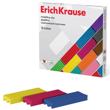 Пластилин классический ERICH KRAUSE Basic, 12 цветов, 192 г, со стеком, картонная упаковка,