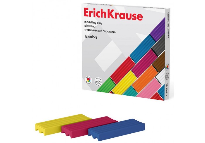 Пластилин классический ERICH KRAUSE Basic, 12 цветов, 192 г, со стеком, картонная упаковка,