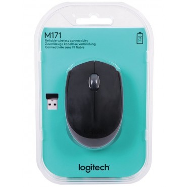 Мышь беспроводная LOGITECH M171, 2 кнопки + 1 колесо-кнопка, оптическая, черная