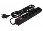 Сетевой фильтр SONNEN U-3513, 5 розеток, с заземлением, выключатель, 10 А, 3 м, черный,