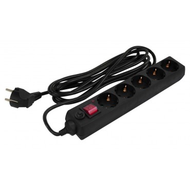 Сетевой фильтр SONNEN U-3513, 5 розеток, с заземлением, выключатель, 10 А, 3 м, черный,