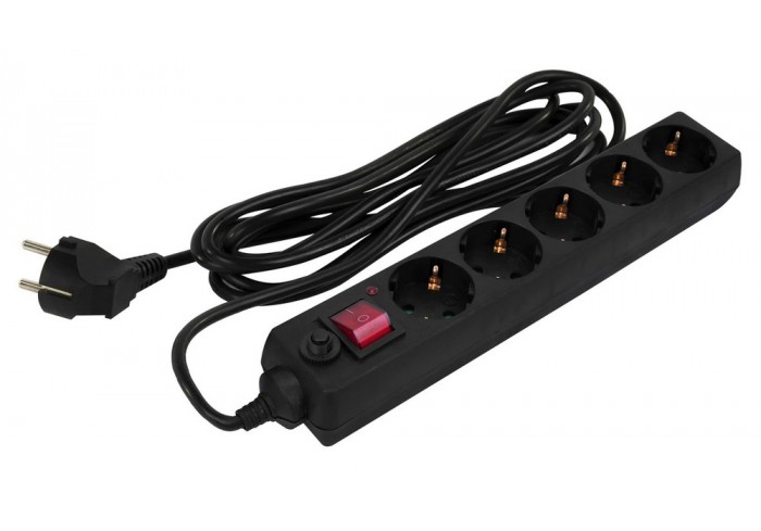 Сетевой фильтр SONNEN U-3513, 5 розеток, с заземлением, выключатель, 10 А, 3 м, черный,