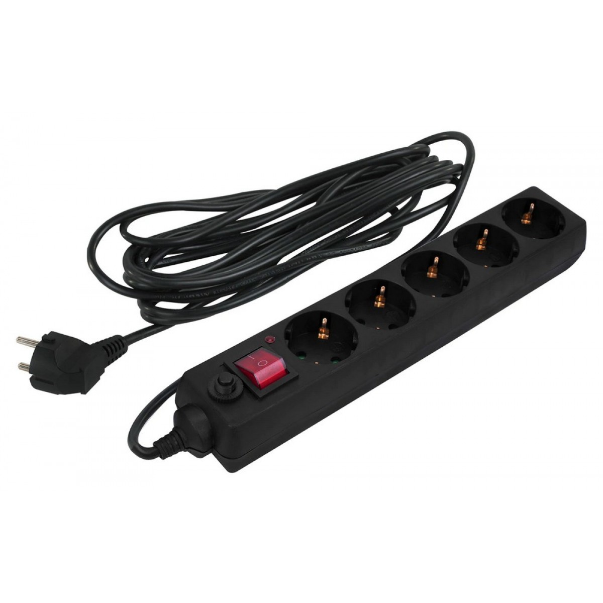 Сетевой фильтр SONNEN U-3515, 5 розеток, с заземлением, выключатель, 10 А, 5 м, черный,