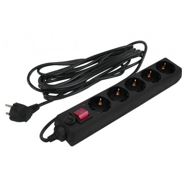 Сетевой фильтр SONNEN U-3515, 5 розеток, с заземлением, выключатель, 10 А, 5 м, черный,
