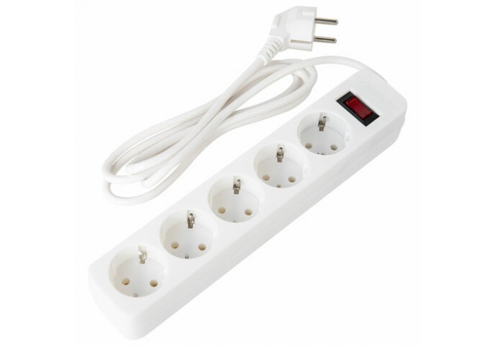 Сетевой фильтр 1,8м, 5 розеток, SONNEN SPW-185, с заземлением, выключатель, 10 А, белый,