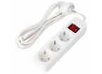 Удлинитель сетевой SONNEN PSW-303, 3 розетки c заземлением, выключатель 10 А, 3 м, белый,