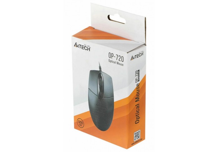 Мышь проводная A4TECH OP-720, USB, 2 кнопки + 1 колесо-кнопка, оптическая, черная, 513289