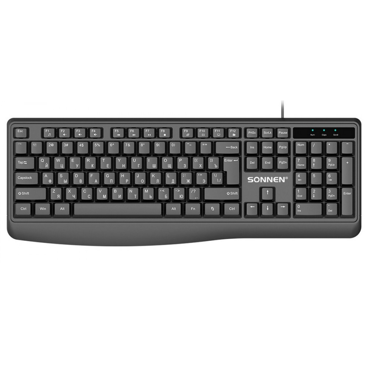 Клавиатура проводная бесшумная USB, 104 клавиши, SONNEN JK-205, черная,