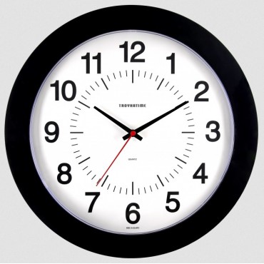 Часы настенные, диаметр 305 мм, стекло пластиковое сферической формы, пластик. ободок, цвет-чёрный