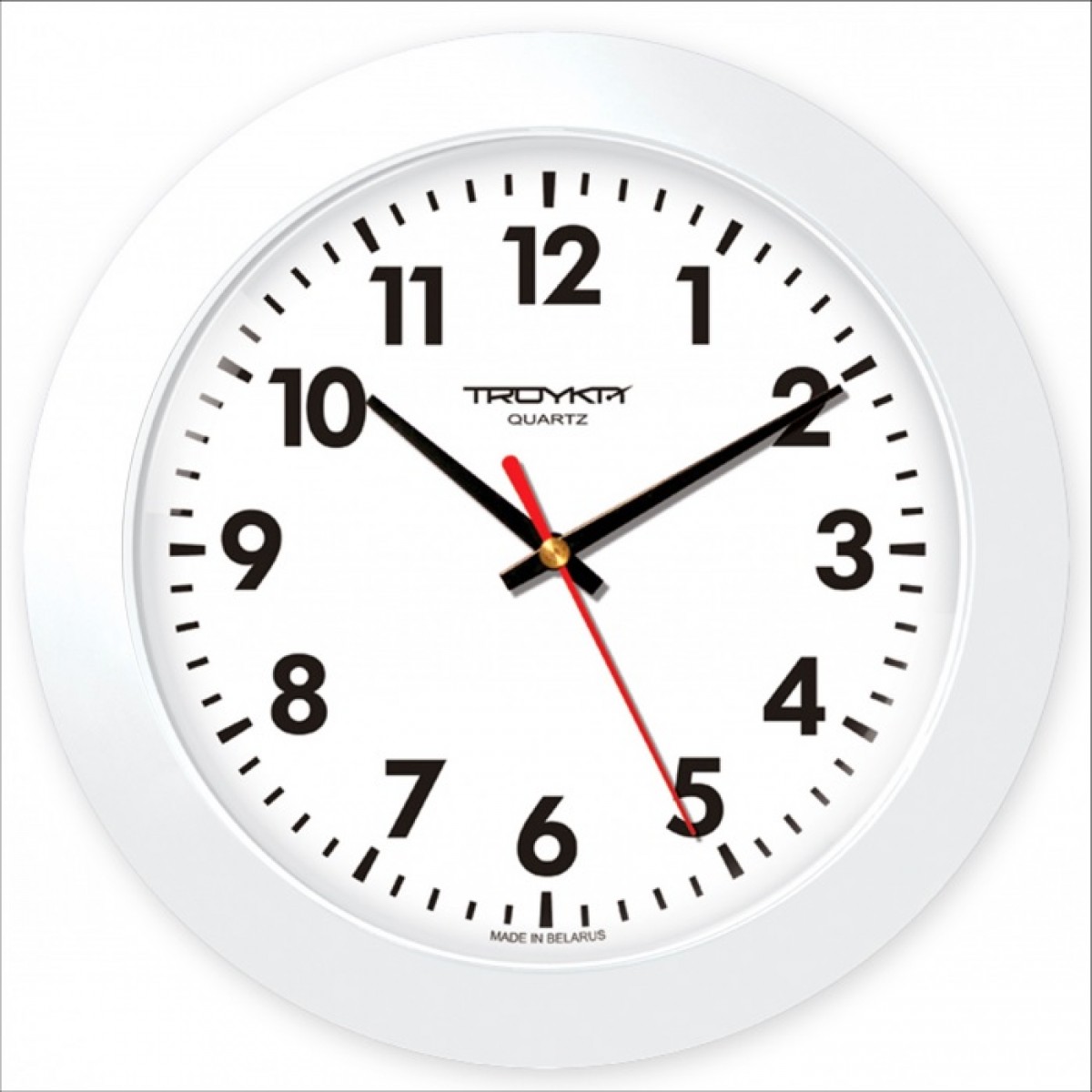 Часы настенные, диаметр 305 мм, стекло пластиковое сферической формы, пластиковый ободок, цвет-белый