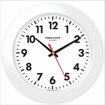 Часы настенные, диаметр 305 мм, стекло пластиковое сферической формы, пластиковый ободок, цвет-белый