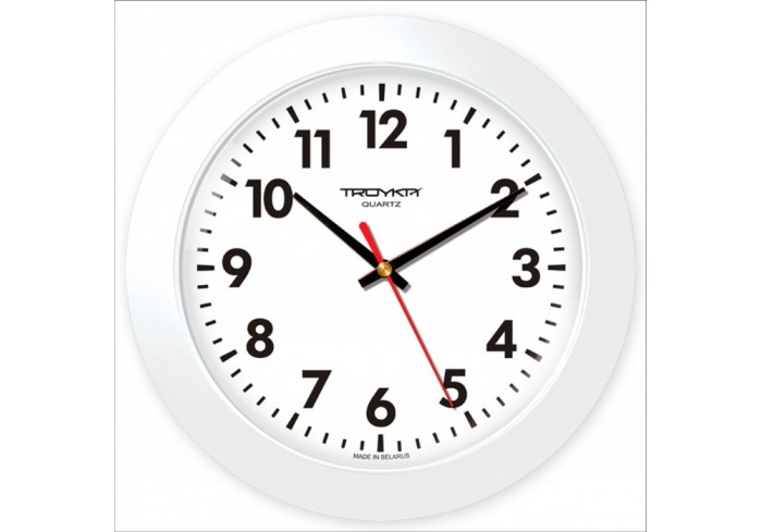 Часы настенные, диаметр 305 мм, стекло пластиковое сферической формы, пластиковый ободок, цвет-белый