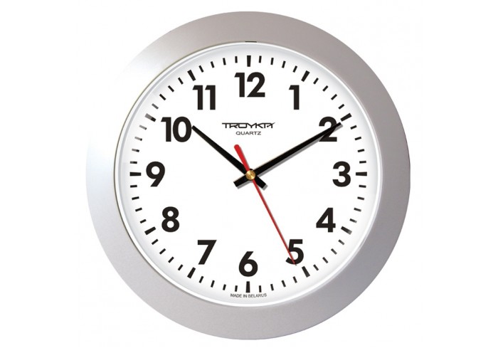 Часы настенные, диаметр 305 мм, стекло пластиковое сферической формы, пластиковый ободок, цвет-сереб