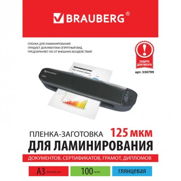 Пленка для ламинирования А3, КОМПЛЕКТ 100 шт., 125 мкм, BRAUBERG Пленка для ламинирования А3, КОМПЛЕКТ 100 шт., 125 мкм, BRAUBERG