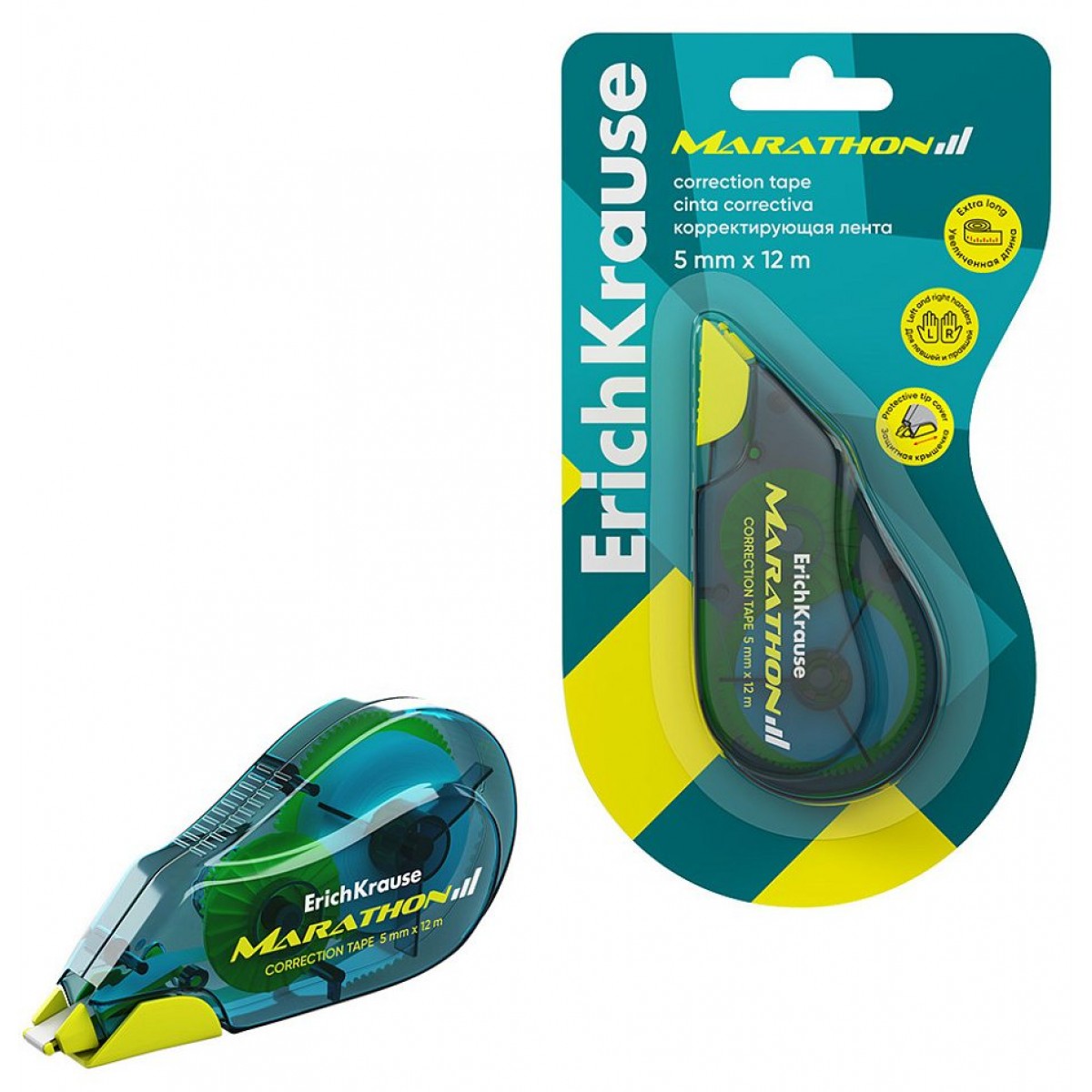 Корректирующая лента ErichKrause Marathon, 5мм х 12м, морской волны  ,МорскВолна