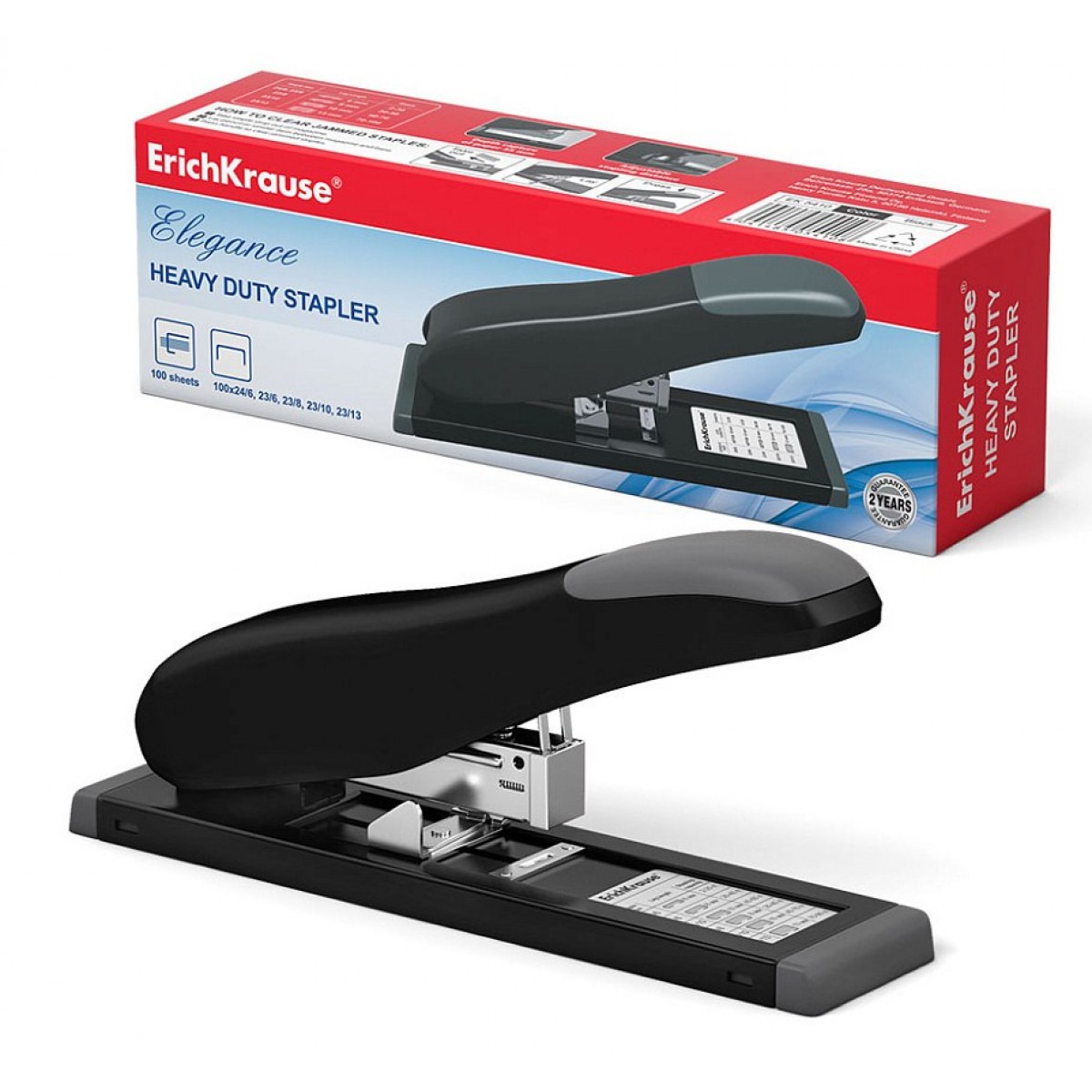 Степлер мощный №23 ErichKrause Elegance Classic до 100 листов, черный, скобы №24/6, 23/6, 23/8, 23/1