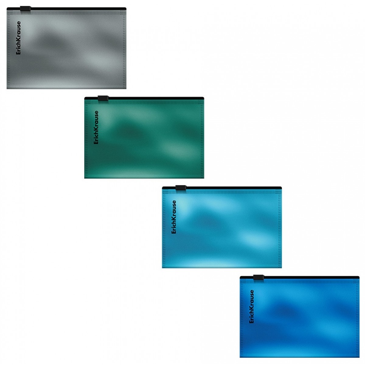 Папка-конверт на молнии Zip пластик.ErichKrause Glossy Ice Metallic, Card Size, непрозрачн,112х80мм,