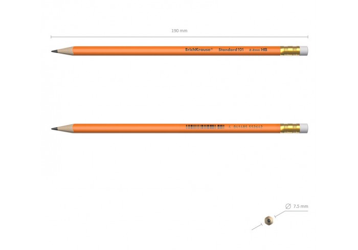 Чернографитный карандаш пластиковый ErichKrause Standard triangle 101 Orange, трехгранный, с ластико