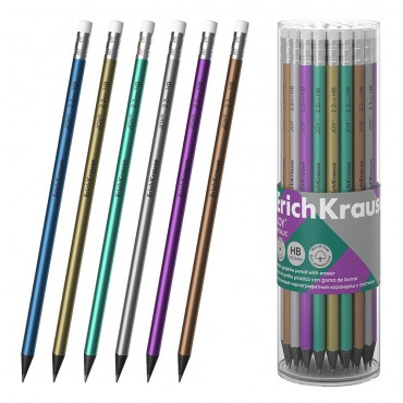Карандаш чернографитный пластиковый ErichKrause JOY® Металлик, круглый, с ластиком, HB