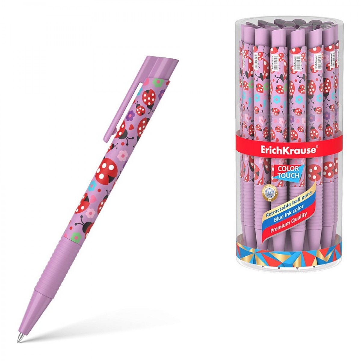 Ручка шарик. автомат.с резин.хватом ErichKrause ColorTouch Matic&Grip Ladybug 0.7, линия 0,35, цвет