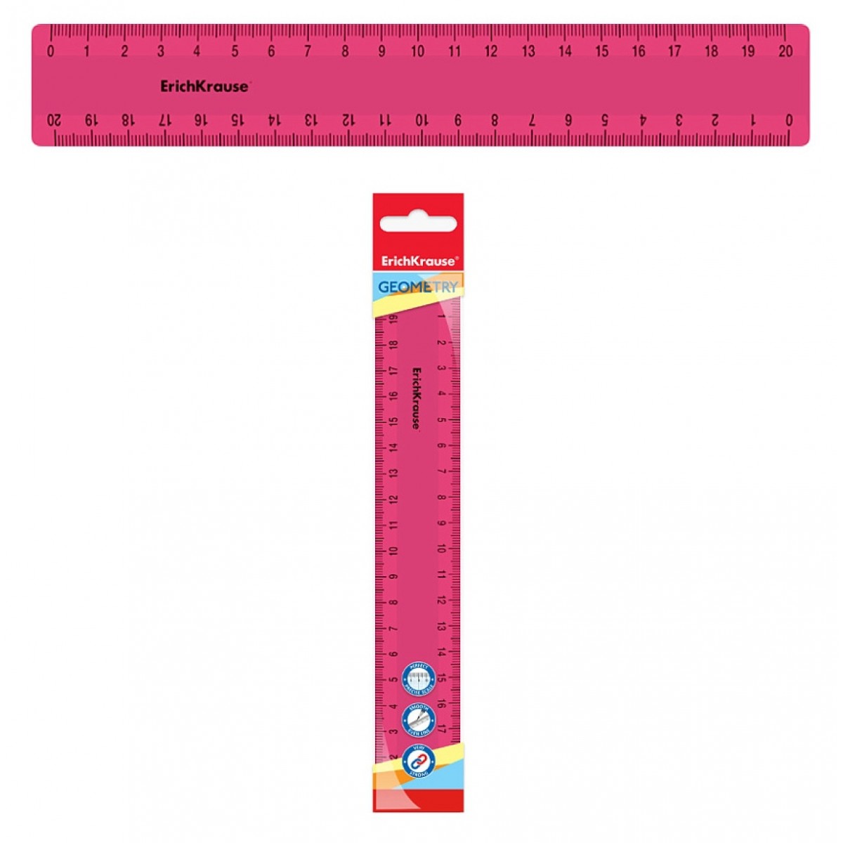 Линейка пластиковая ErichKrause Bubble Gum, 20см, розовая, во флоупаке