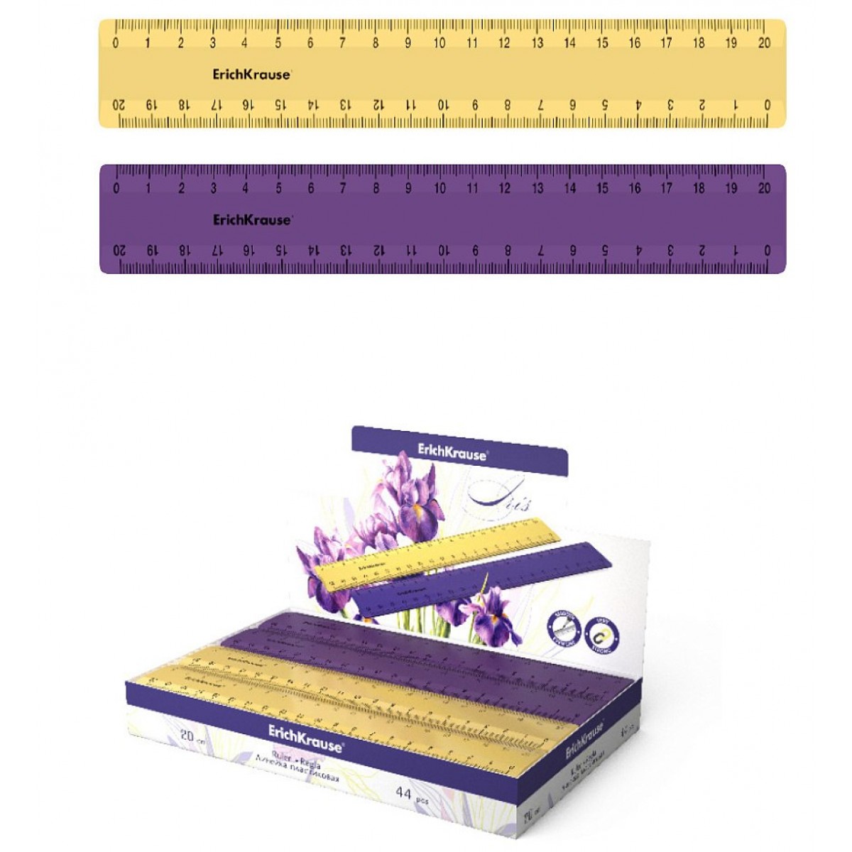 Линейка пластиковая ErichKrause Iris, 20см, ассорти из 2 цветов