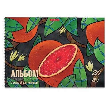 Альбом для рисования с бумагой для акварели на спирали А4, 20 листов ErichKrause Сочные фрукты,