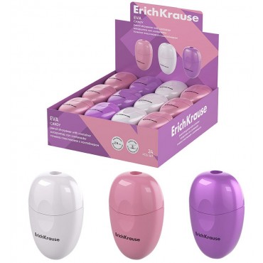 Точилка пластиковая ErichKrause Eva, Candy, с контейнером, ассорти