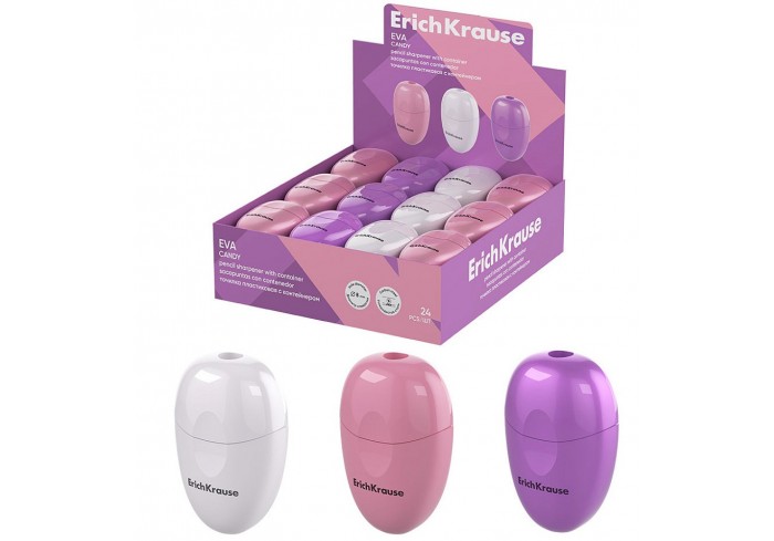 Точилка пластиковая ErichKrause Eva, Candy, с контейнером, ассорти