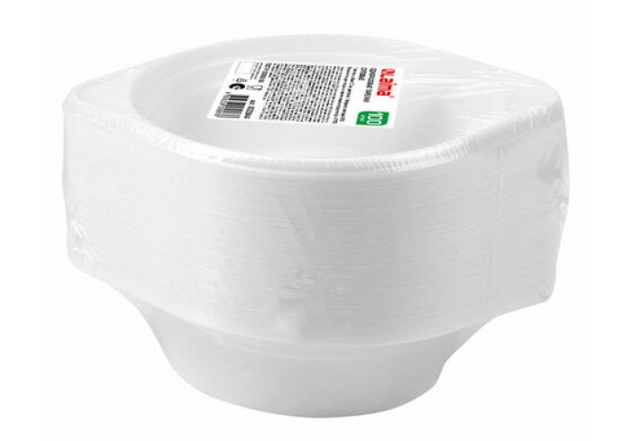 Одноразовые тарелки суповые, КОМПЛЕКТ 100шт, пластик, 0,5л, БЮДЖЕТ, белые, ПС, хол/гор, ЛАЙМА,