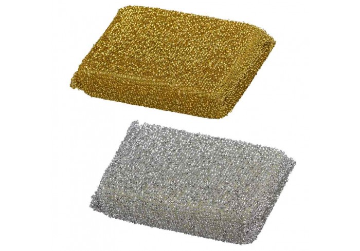 Губки для посуды 11,5х7,8х2,8 см, КОМПЛЕКТ 2 шт., поролон в металлизированной оплетке, LAIMA К1011