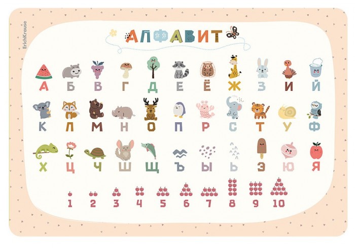 Подкладка настольная пластиковая ErichKrause русский алфавит и счёт, А3