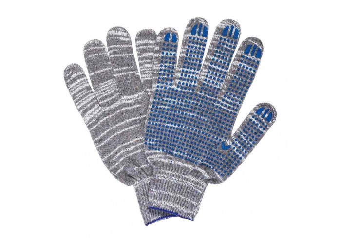 Перчатки хлопчатобумажные, КОМПЛЕКТ 5 ПАР, 10 класс, 50-52 г, 133 текс, ПВХ-точка, LAIMA ЛЮКС 2, СЕР