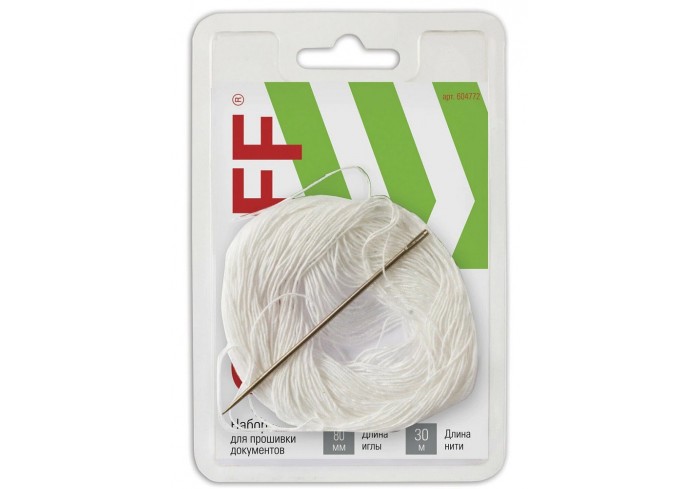 Набор для прошивки документов (игла 80 мм, нить 30 м), в блистере, STAFF