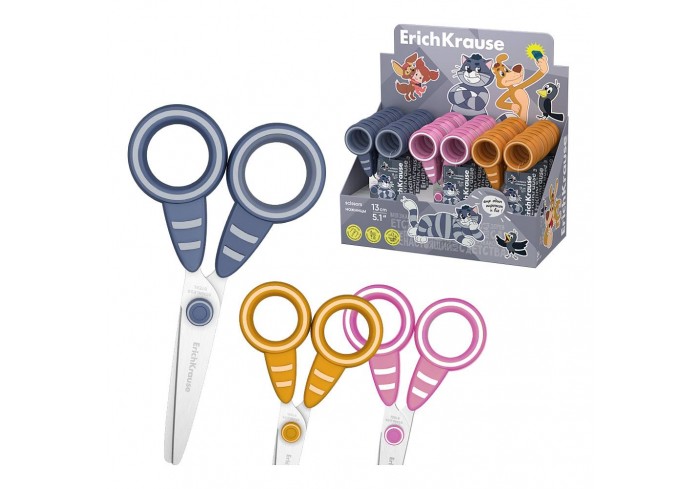 Ножницы ErichKrause Простоквашино, 13см, ассорти , с безопасными закругленными концами лезвий