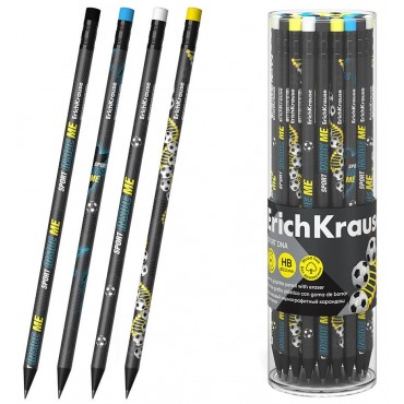Карандаш чернографитный пластиковый ErichKrause Sport DNA, круглый, с ластиком, HB