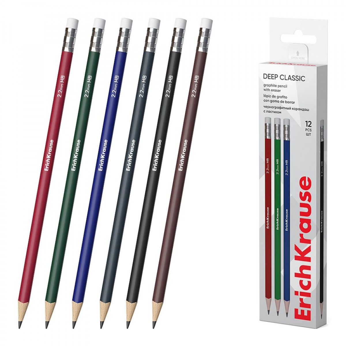 Карандаш чернографитный ErichKrause Deep Classic triangular, трехгранный, с ластиком, HB