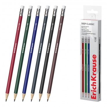 Карандаш чернографитный ErichKrause Deep Classic triangular, трехгранный, с ластиком, HB