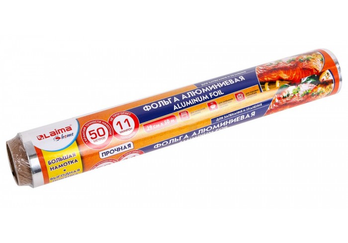 Фольга пищевая алюминиевая прочная, 29 см х 50 м, толщина 11 мкм, LAIMA,