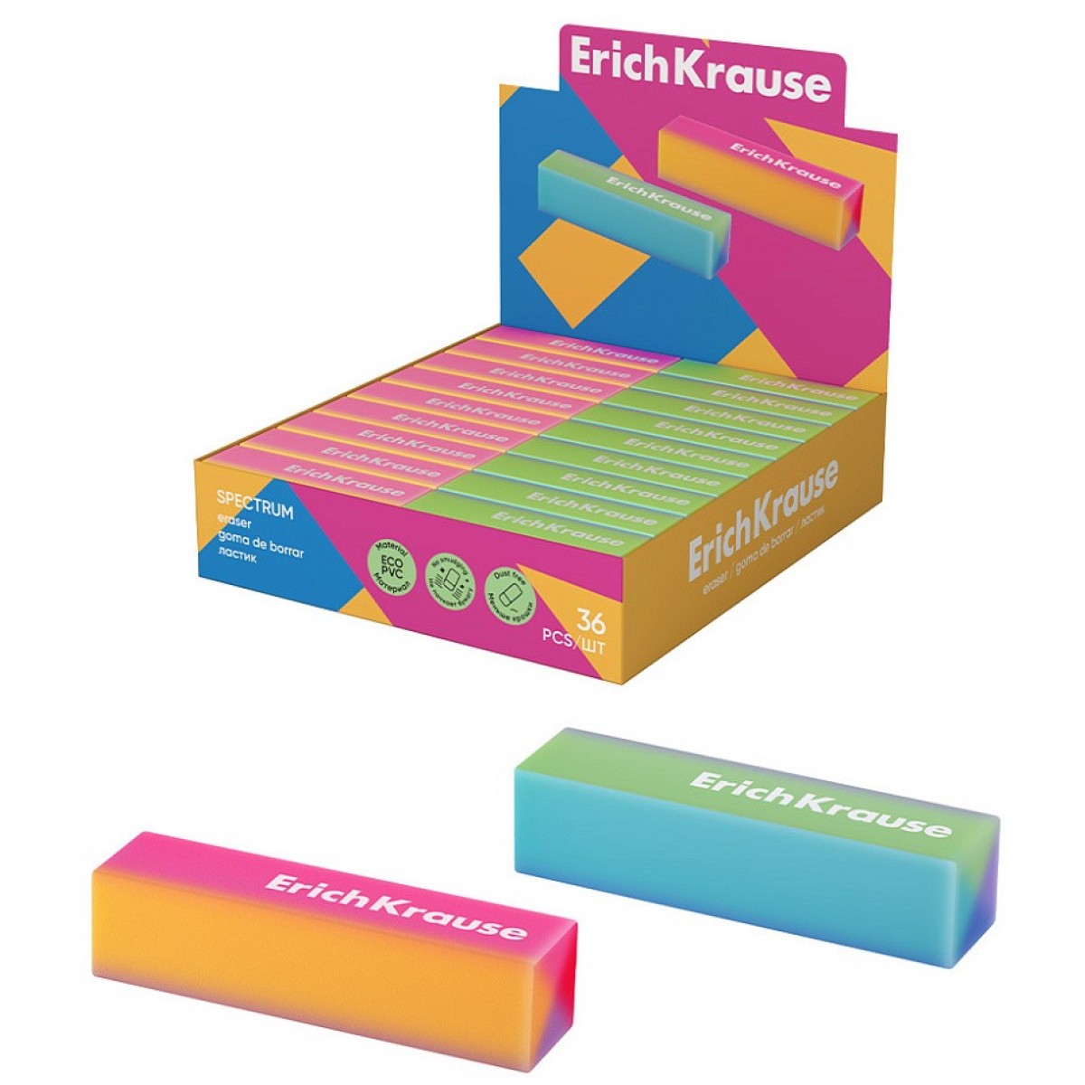 Ластик ErichKrause Spectrum супермягкий, из ЭКО-ПВХ,  Размер 60 х 15 х 15 мм.